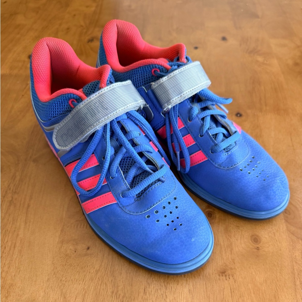 Adidas Womens Powerlift 2.0 Blue Pink Single Strap Shoes Size 7.5